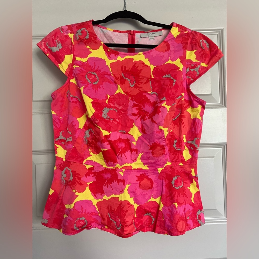 LOFT Pink and Yellow Peplum Style Blouse